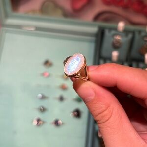Size 7 faceted rainbow moonstone ring